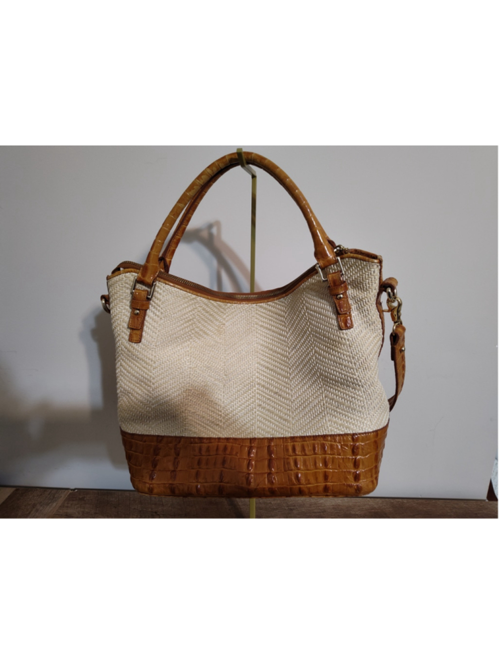 Women's Brahmin Shoulder Bag One Size Beige Brown Woven Leather - Picture 6 of 16